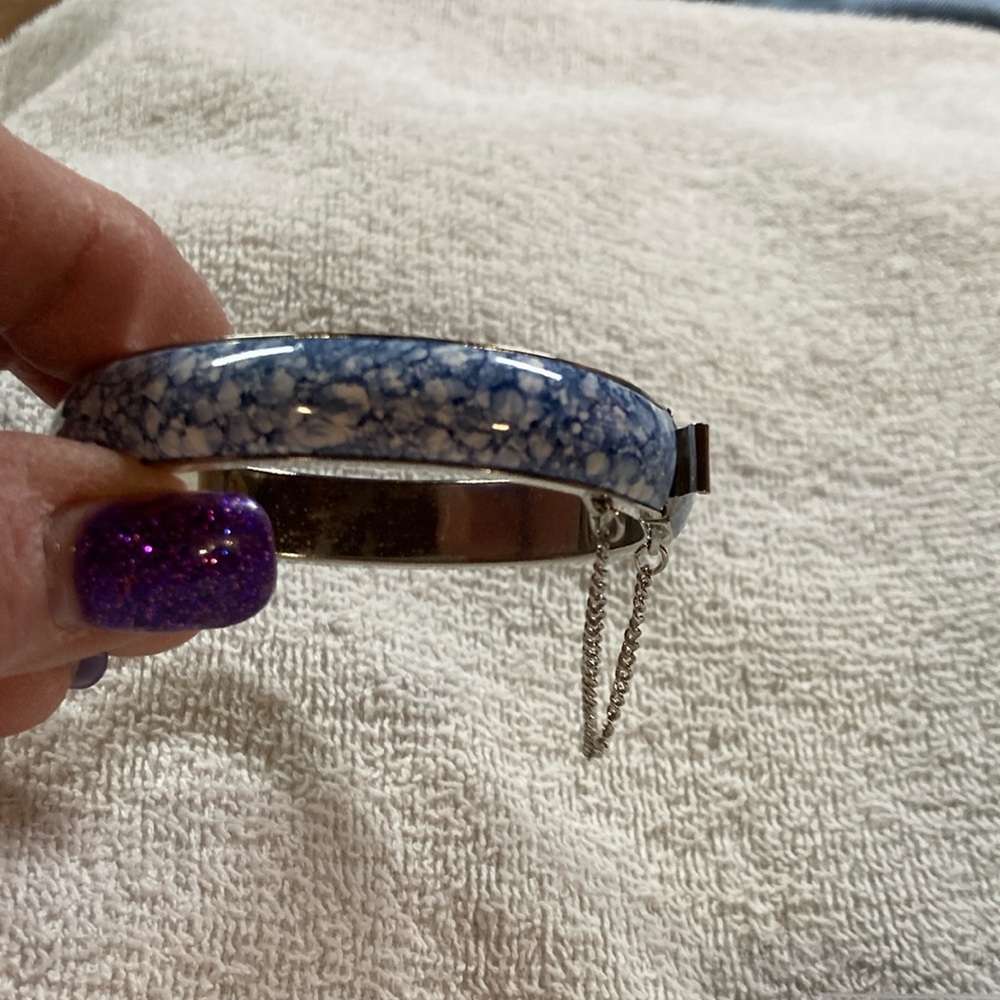 Blue and Silver Tone Bangle Bracelet